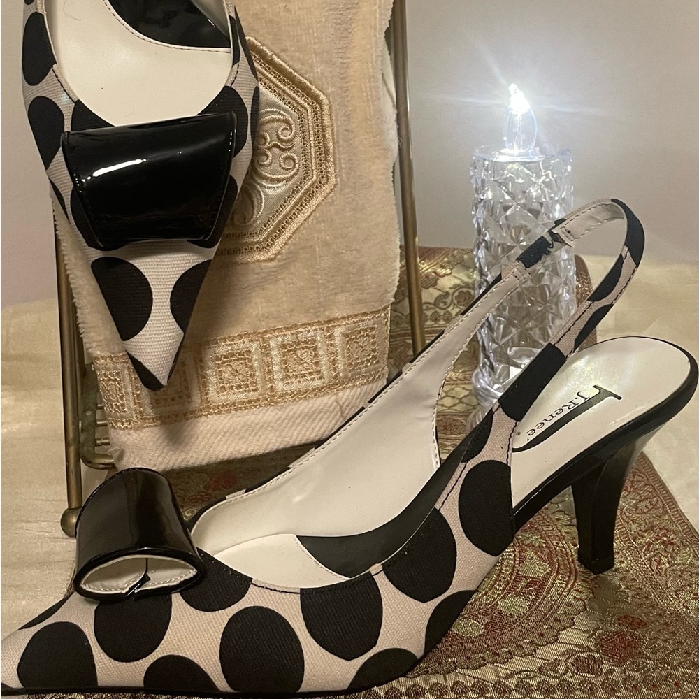 NEW J. Renee Polka Dot Fabric Sling Pump Size 9